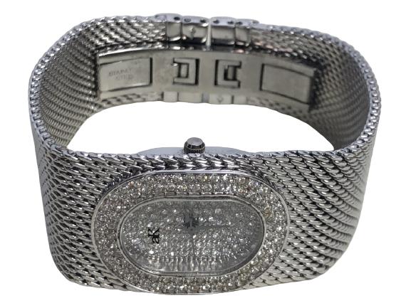 VTG ANNE KLEIN METAL MESH WOMEN'S WRIST WATCH: VTG ANNE KLEIN METAL MESH WOMEN'S WRIST WATCH - VINTAGE WOMEN'S WATCH BY ANNE KLEIN - METAL MESH BAND- STAINLESS STEEL BACK AND BAND- RHODIUM PLATED- VERY GOOD VINTAGE CONDITION- JT012521