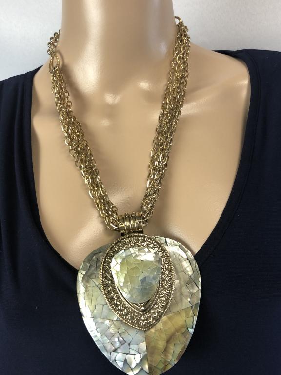 VTG MULTI-STRAND CHAIN NECKLACE W/ ENAMEL PENDANT (1 of 4)