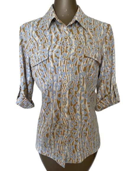 J. MCLAUGHLIN BLUE/BEIGE PRINT BLOUSE SZ L (1 of 3)