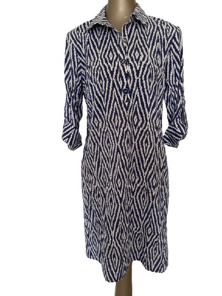 J. MCLAUGHLIN NAVY/ CREAM PRINT DRESS SZ S (1 of 3)