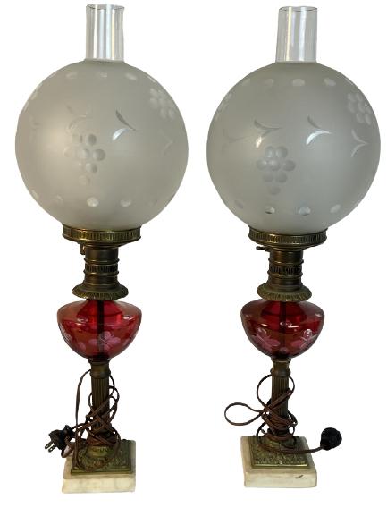 VINTAGE RUBY GLASS CUT GLASS LAMPS (1 of 6)