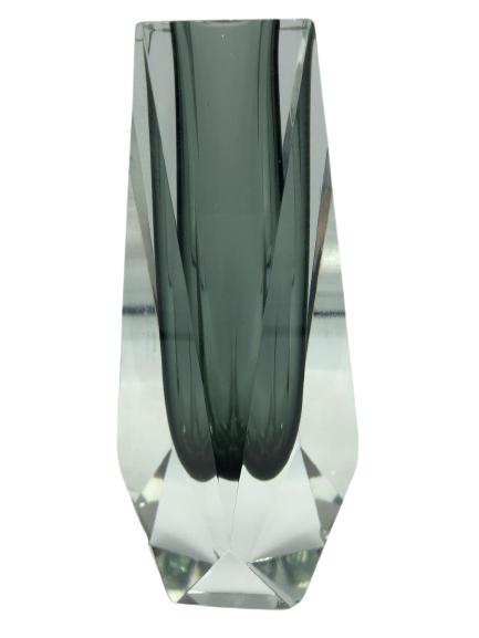 VTG MURANO SMOKE GREY AND CLEAR ART GLASS VASE 6" (1 of 5)