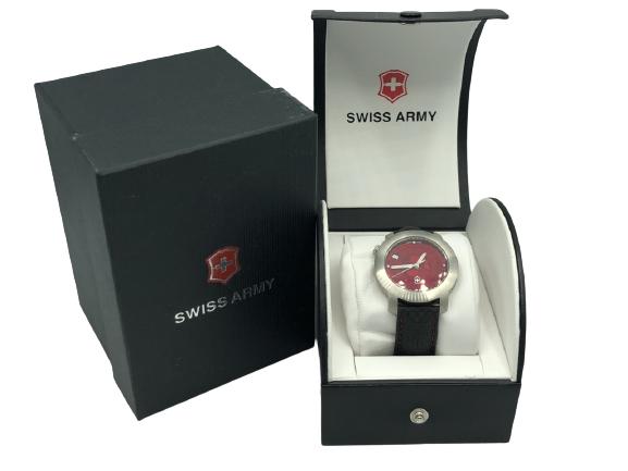 NIB SWISS ARMY RUBY FACE LEATHER STRAP WRIST WATCH (1 of 8)