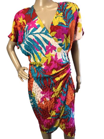 FLORA KUNG MULTICOLORED SILK WRAP DRESS SZ 6 (1 of 8)