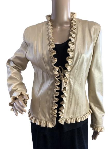 ST JOHN COLLECTION GOLD LEATHER W/RUFFLE JACKET 4 (1 of 9)
