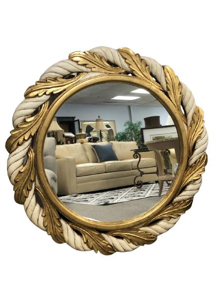 LARGE GOLD GILT & CREAM TWISTED LEAF MIRROR 44" (1 of 6)