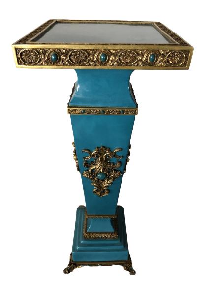 FRENCH REVIVAL BLUE & BRASS  PEDESTAL 40" (1 of 10)
