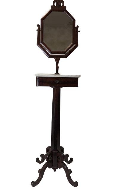 ANTIQUE MARBLE TOP WOOD SHAVING MIRROR & STAND 63" (1 of 10)