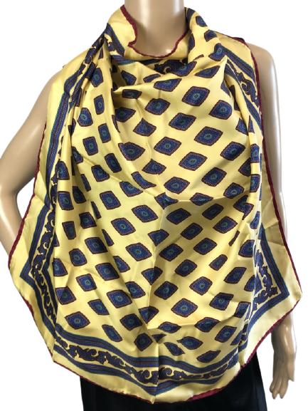 VTG ITALIAN YELLOW/BLUE/RED SILK SCARF 31" (1 of 6)
