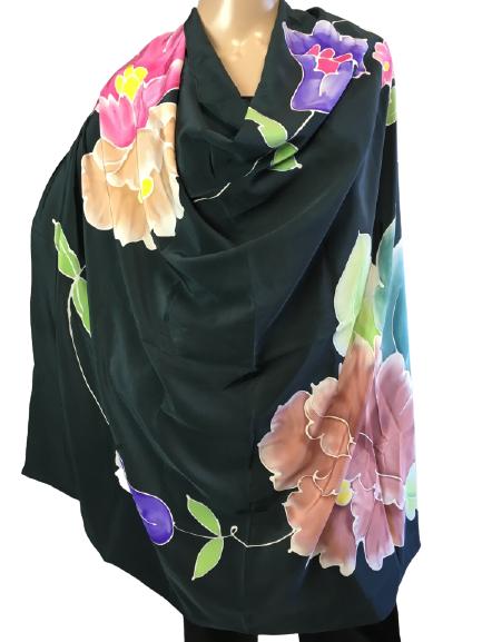 VTG MULTICOLORED FLORAL SILK SCARF 43" (1 of 5)