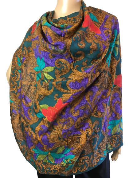 MULTICOLORED FLORAL EXPRESS SILK SCARF (1 of 4)