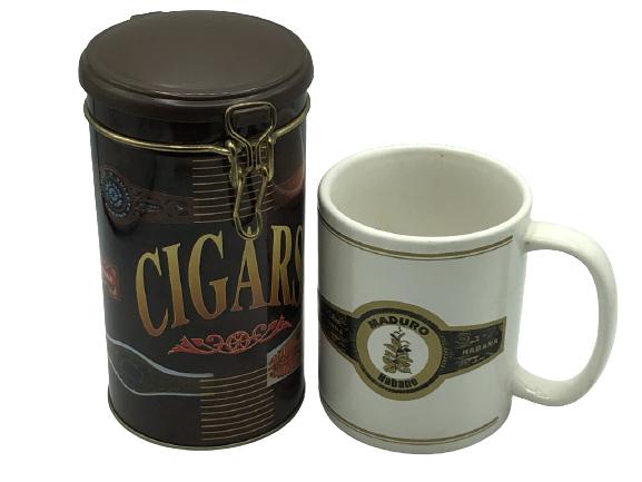 MADURO CUBAN CIGAR COFFEE MUG & COLLECTIBLE TIN: MADURO CUBAN CIGAR COFFEE MUG & COLLECTIBLE CIGARS TIN TOBACCO HABANA CUBA STYLE CIGAR AFFICIANADO HOME OFFICE MANCAVE MANTIQUES HOME DECOR
