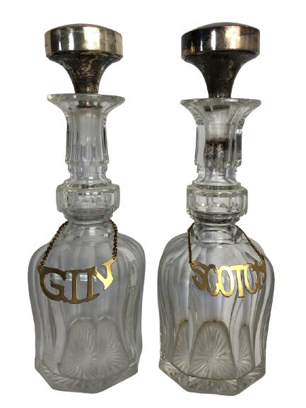 2 CLEAR GLASS DECANTERS W/ STERLING SILVER STOPPER (1 of 8)