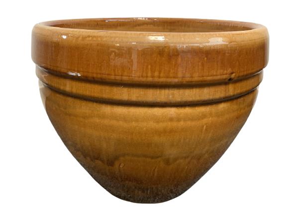 LIGHT BROWN GLOSSED CERAMIC PLANTER POT (1 of 3)