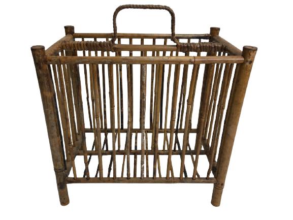 MID CENTURY BAMBOO RATTAN MAGAZINE RACK 19" (1 of 6)