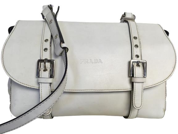 VINTAGE PRADA WHITE LEATHER HANDBAG (1 of 13)