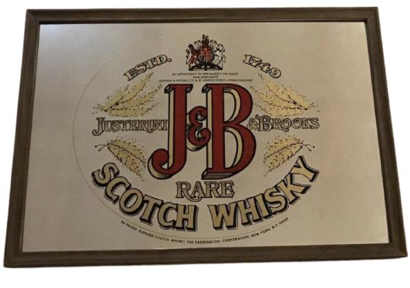 VTG J&B SCOTCH WHISKY ADVERTISING BAR MIRROR 32" (1 of 5)