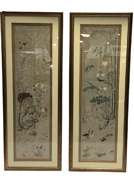 ORIENTAL ANTIQUES SILK TAPESTRY WALL HANGINGS 61" (1 of 7)