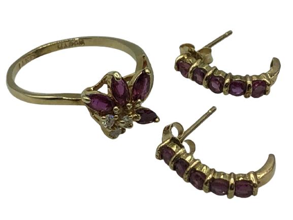 14K GOLD RUBY DIAMOND RING SIZE 4.25 EARRING SET (1 of 10)