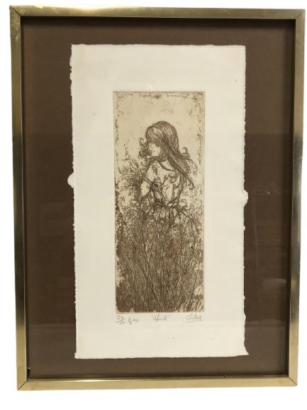 M. VICKERS "APRIL" SIGNED ETCHING FRAMED PRINT 16" (1 of 7)