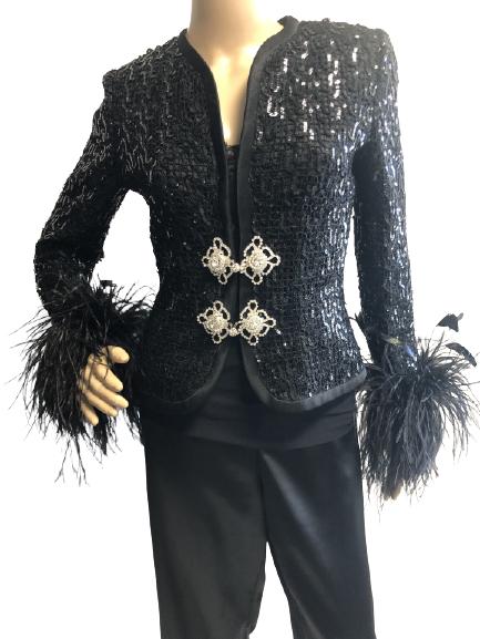 VTG LILLIE RUBIN BLACK SEQUIN FEATHER JACKET SZ4 (1 of 9)