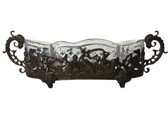 VINTAGE CASTILIAN GLASS & BRASS HANDLED  DISH 18" (1 of 9)