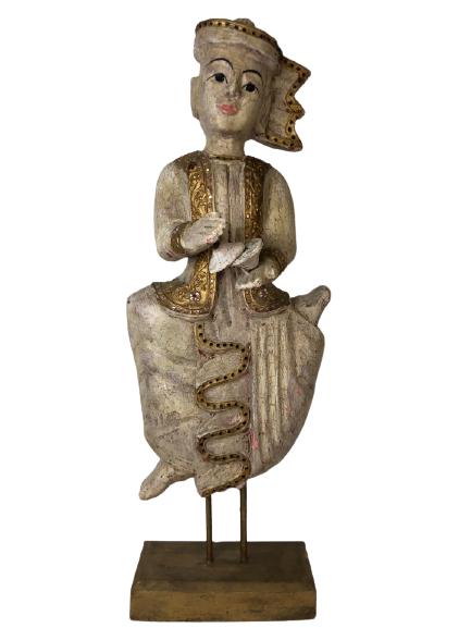 BURMESE STYLE CARVED WOOD DANCING STATUE 27.5" (1 of 7)