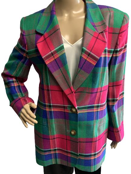 VINTAGE BILL BLASS BRIGHT PLAID BLAZER SIZE 12 (1 of 3)