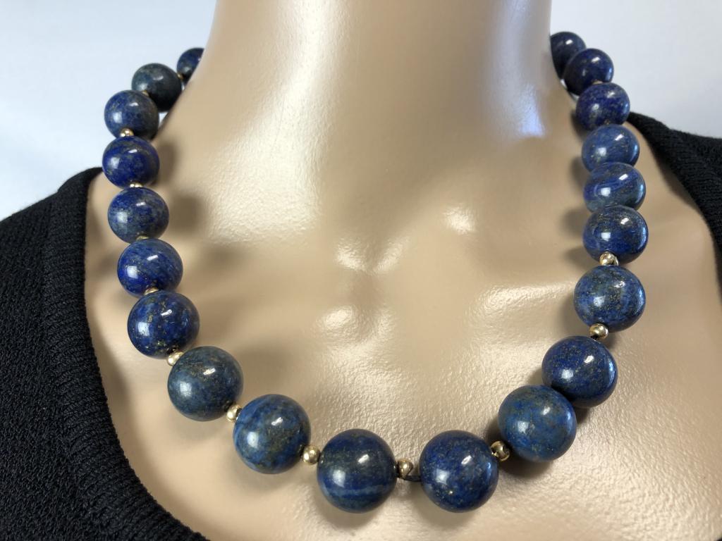 VTG BLUE & GOLD BEADED CHOKER 14K GOLD CLASP 10" (1 of 4)