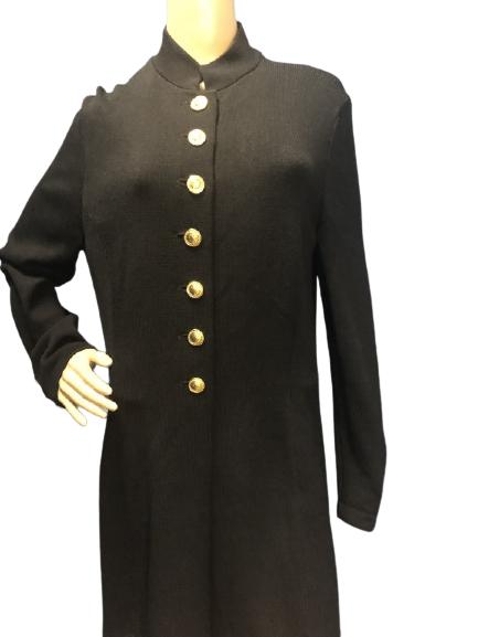 VINTAGE ST JOHN BLACK KNIT COAT-DRESS SIZE 14 (1 of 3)