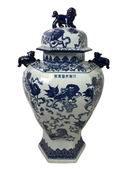 LARGE CHINESE BLUE & WHITE PORCELAIN URN 20" (1 of 10)