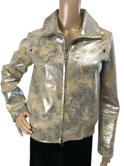 TORY BURCH GOLDWASH SILVER LEATHER MOTO JACKET S 4 (1 of 9)