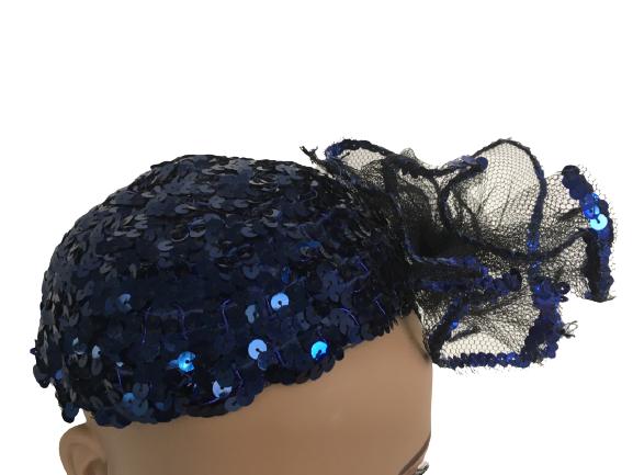 VTG MADCAPS PARIS-NEW YORK BLUE SEQUINED HAT (1 of 6)