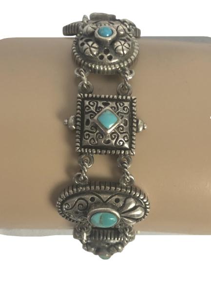 VTG STERLING/TURQUOISE NAVAJO-DESIGN BRACELET 8" (1 of 5)