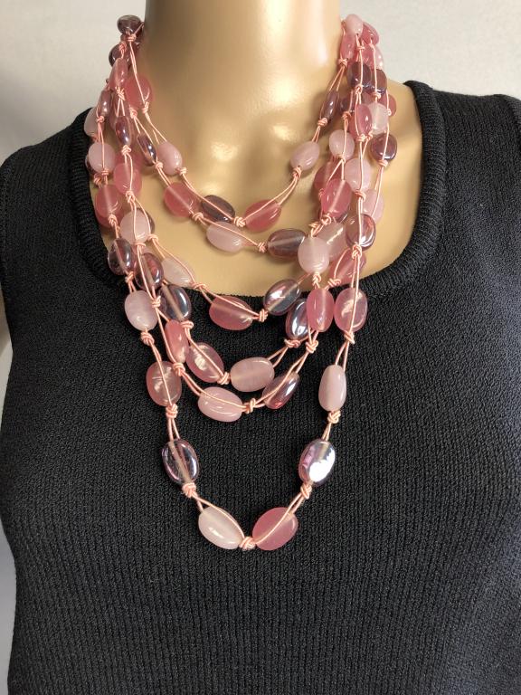 VTG MULTI-STRAND PINK SEA GLASS NECKLACE 12" NIB (1 of 7)