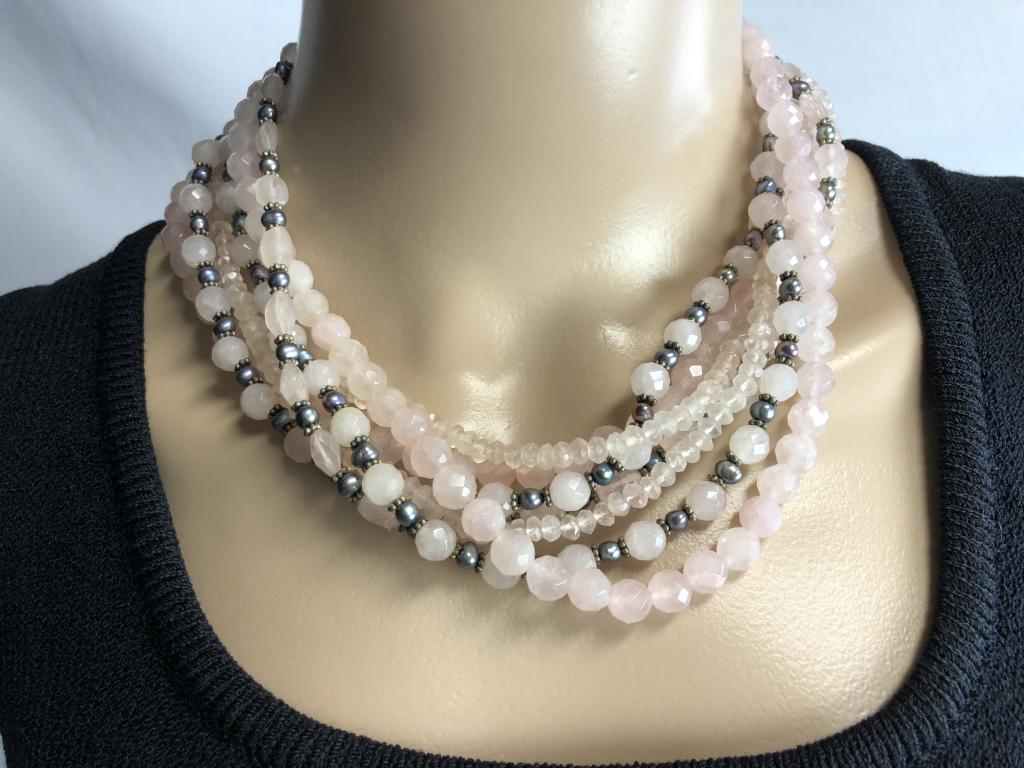 VTG MULTI-STRAND PINK BEADED CHOKER 10" (1 of 4)
