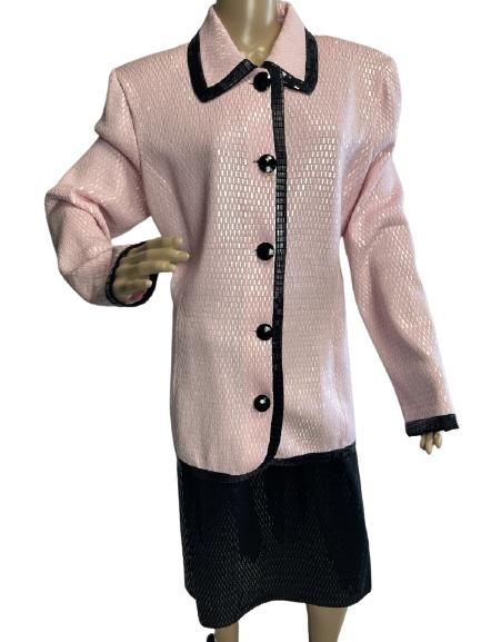 ST JOHN EVENING SUIT PINK SEQUINED JACKET W/BLK (1 of 4)