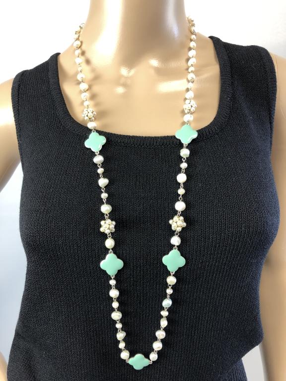 VTG KARINE SULTAN ENAMEL & PEARL NECKLACE 19" (1 of 5)