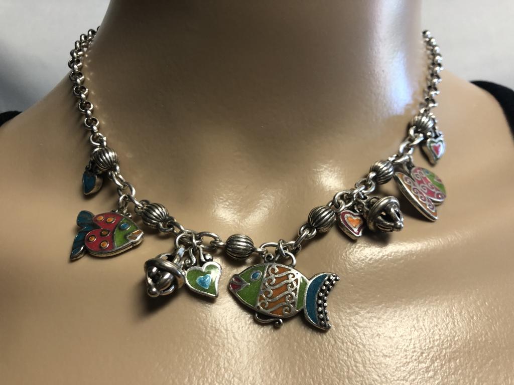 BRIGHTON SILVER & ENAMEL FISH CHARM NECKLACE 8" (1 of 6)