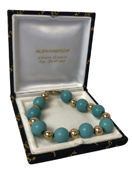 VTG ALEXANDROS TURQUOISE/GOLD BEADED BRACELET 8" (1 of 4)