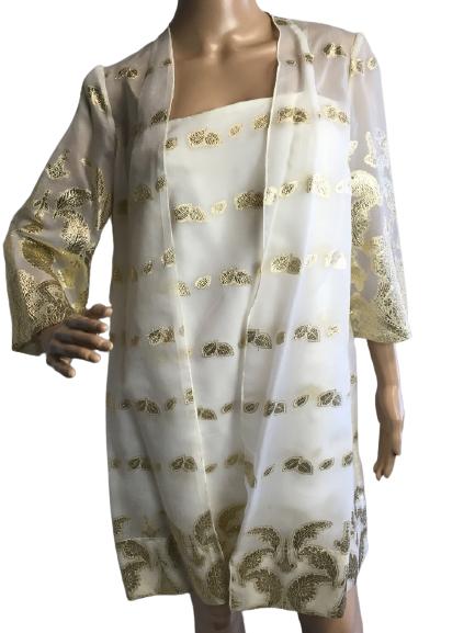 GORGEOUS SHORT CREAM DRESS W/ METALLIC GOLD DESIGN (1 of 8)