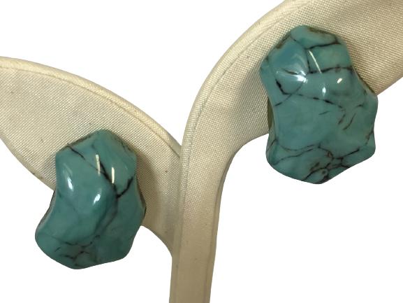 VTG TURQUOISE STONE CLIP EARRINGS 1" (1 of 3)