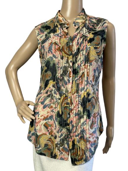 FLORAL SILK SLEEVELESS BLOUSE SZ M (1 of 4)