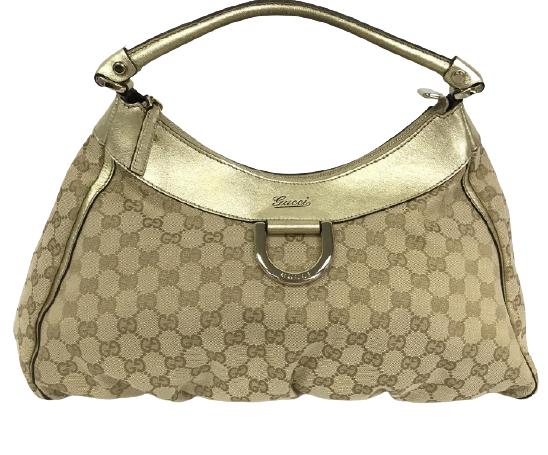 GUCCI BEIGE & GOLD CANVAS D-RING HOBO SHOULDER BAG (1 of 7)