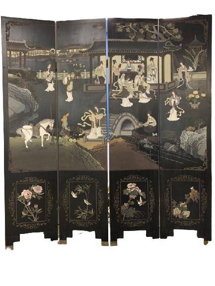 VTG CHINESE ASIAN 4 PANEL FOLDING SCREEN 64" (1 of 9)