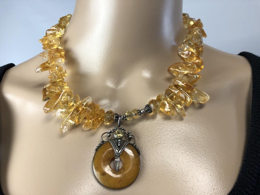 VTG AMBER BEADED CHOKER W/CIRCLE AMBER DROP 10" (1 of 4)