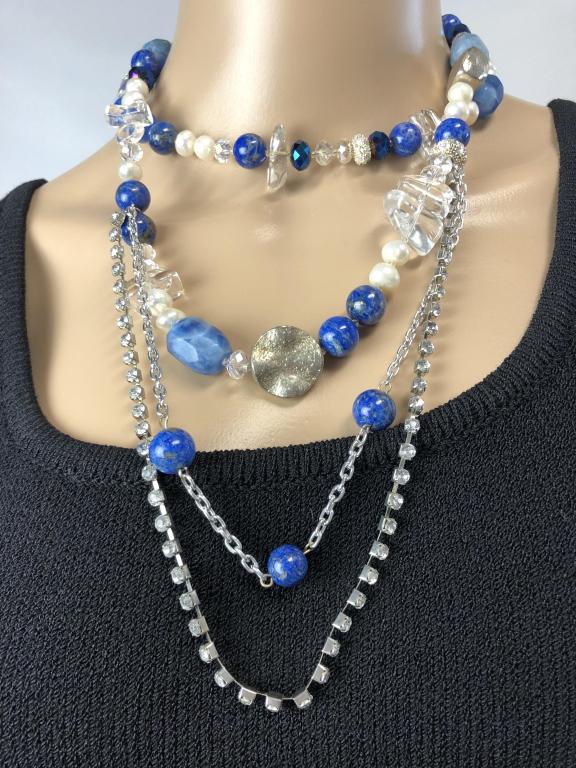 VTG MULTI-STRAND BLUE & CLEAR BEAD NECKLACE 12" (1 of 4)