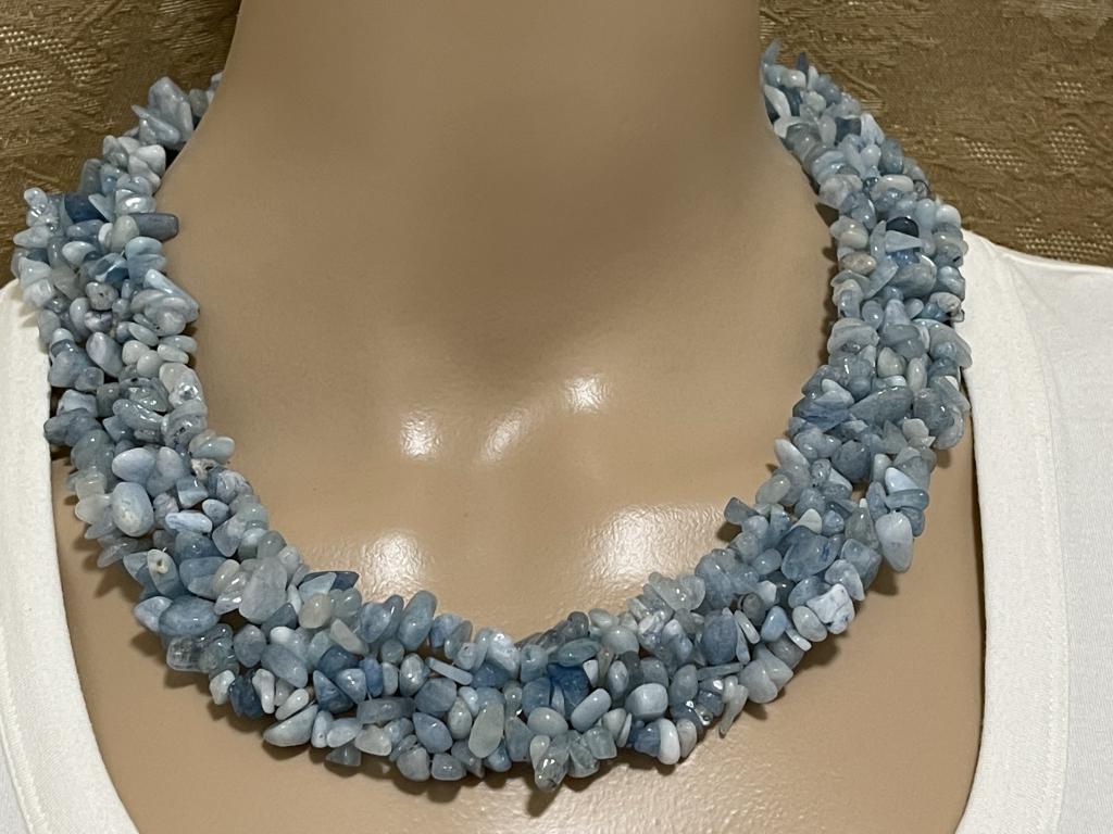 VTG BLUE BEADED NECKLACE W/ STERLING SILVER CLASP (1 of 5)