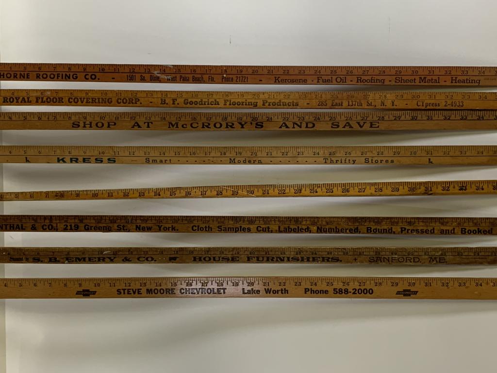 8 COLLECTIBLE ADVERTISING WOOD YARD STICKS (1 of 4)