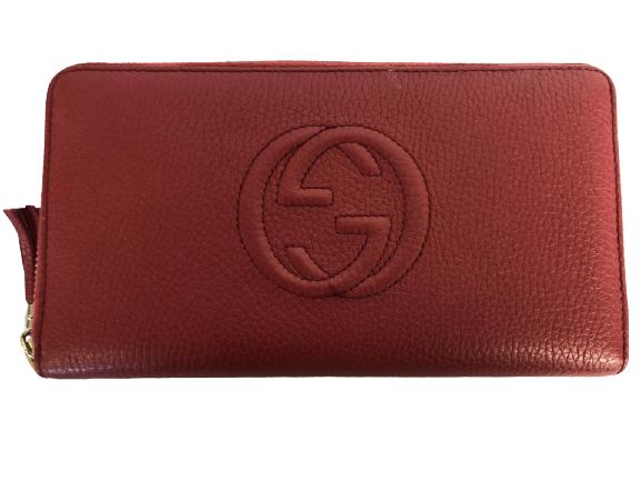 VINTAGE GUCCI RED ZIP-AROUND MONOGRAM WALLET 8.5" (1 of 7)